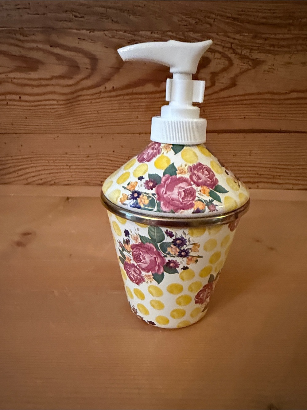 New MacKenzie-Childs Buttercup Enamel Liquid Soap Dispenser